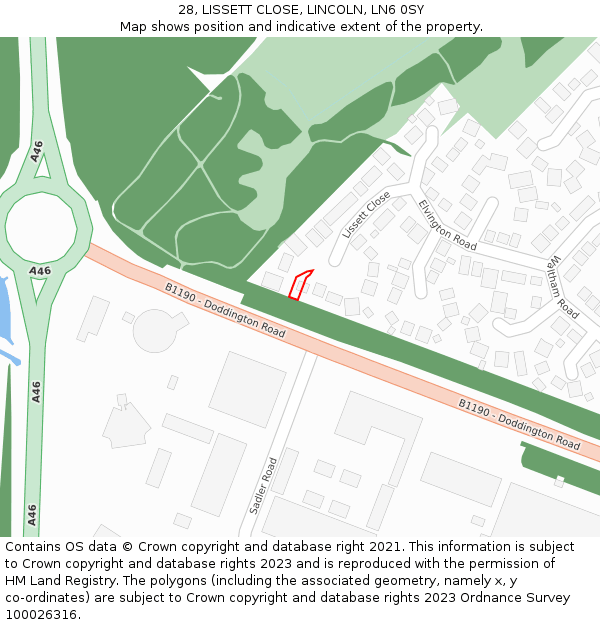28, LISSETT CLOSE, LINCOLN, LN6 0SY: Location map and indicative extent of plot