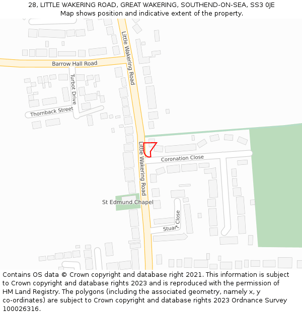 28, LITTLE WAKERING ROAD, GREAT WAKERING, SOUTHEND-ON-SEA, SS3 0JE: Location map and indicative extent of plot