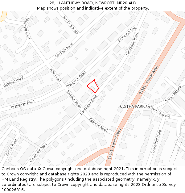 28, LLANTHEWY ROAD, NEWPORT, NP20 4LD: Location map and indicative extent of plot