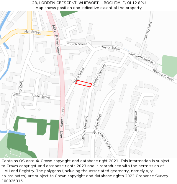 28, LOBDEN CRESCENT, WHITWORTH, ROCHDALE, OL12 8PU: Location map and indicative extent of plot