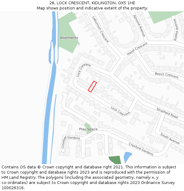 28, LOCK CRESCENT, KIDLINGTON, OX5 1HE: Location map and indicative extent of plot