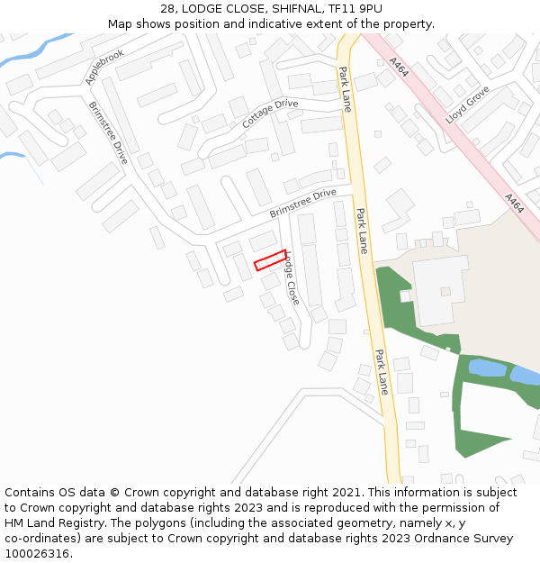 28, LODGE CLOSE, SHIFNAL, TF11 9PU: Location map and indicative extent of plot