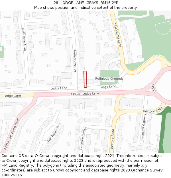 28, LODGE LANE, GRAYS, RM16 2YP: Location map and indicative extent of plot