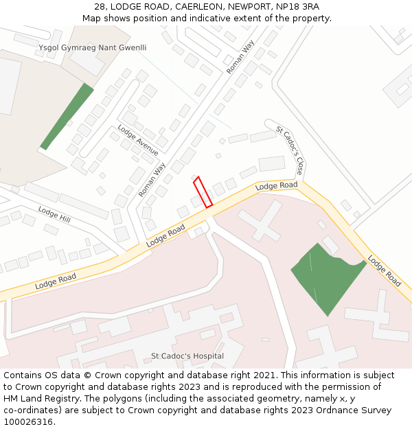 28, LODGE ROAD, CAERLEON, NEWPORT, NP18 3RA: Location map and indicative extent of plot