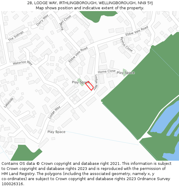 28, LODGE WAY, IRTHLINGBOROUGH, WELLINGBOROUGH, NN9 5YJ: Location map and indicative extent of plot