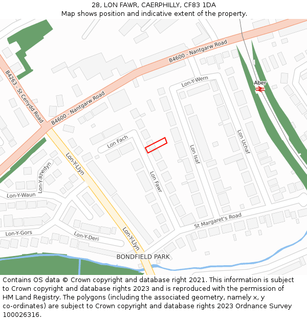 28, LON FAWR, CAERPHILLY, CF83 1DA: Location map and indicative extent of plot