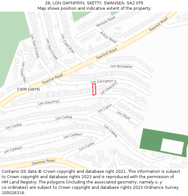 28, LON GWYNFRYN, SKETTY, SWANSEA, SA2 0TR: Location map and indicative extent of plot