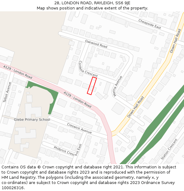 28, LONDON ROAD, RAYLEIGH, SS6 9JE: Location map and indicative extent of plot