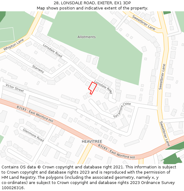 28, LONSDALE ROAD, EXETER, EX1 3DP: Location map and indicative extent of plot