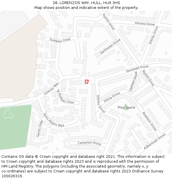 28, LORENZOS WAY, HULL, HU9 3HS: Location map and indicative extent of plot