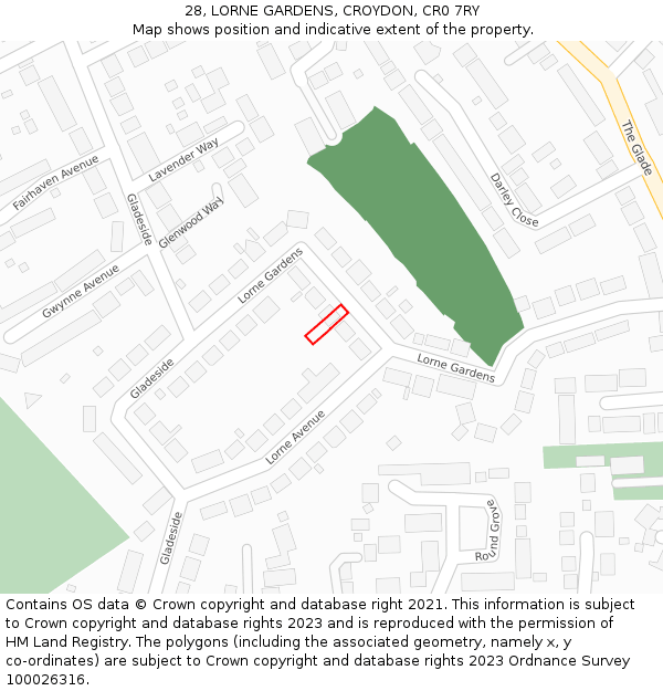 28, LORNE GARDENS, CROYDON, CR0 7RY: Location map and indicative extent of plot