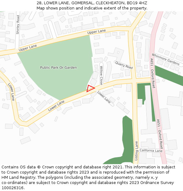 28, LOWER LANE, GOMERSAL, CLECKHEATON, BD19 4HZ: Location map and indicative extent of plot