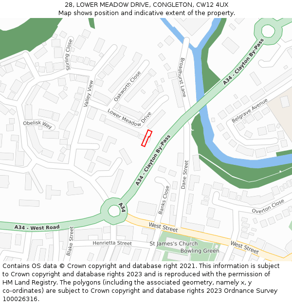 28, LOWER MEADOW DRIVE, CONGLETON, CW12 4UX: Location map and indicative extent of plot