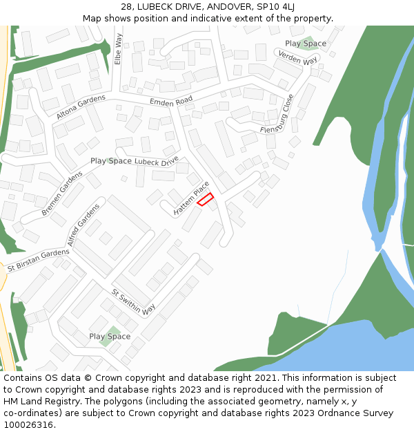 28, LUBECK DRIVE, ANDOVER, SP10 4LJ: Location map and indicative extent of plot
