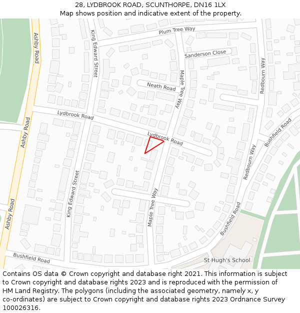 28, LYDBROOK ROAD, SCUNTHORPE, DN16 1LX: Location map and indicative extent of plot
