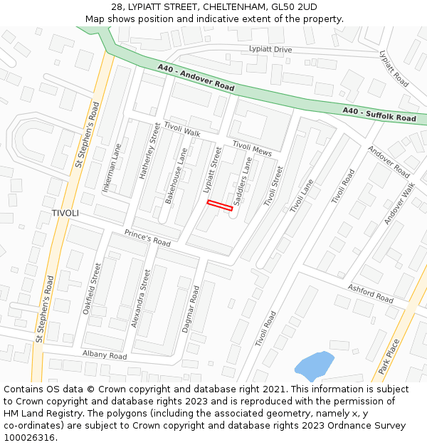28, LYPIATT STREET, CHELTENHAM, GL50 2UD: Location map and indicative extent of plot