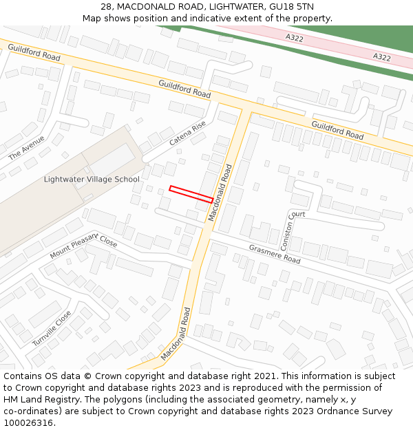 28, MACDONALD ROAD, LIGHTWATER, GU18 5TN: Location map and indicative extent of plot