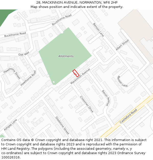 28, MACKINNON AVENUE, NORMANTON, WF6 2HP: Location map and indicative extent of plot