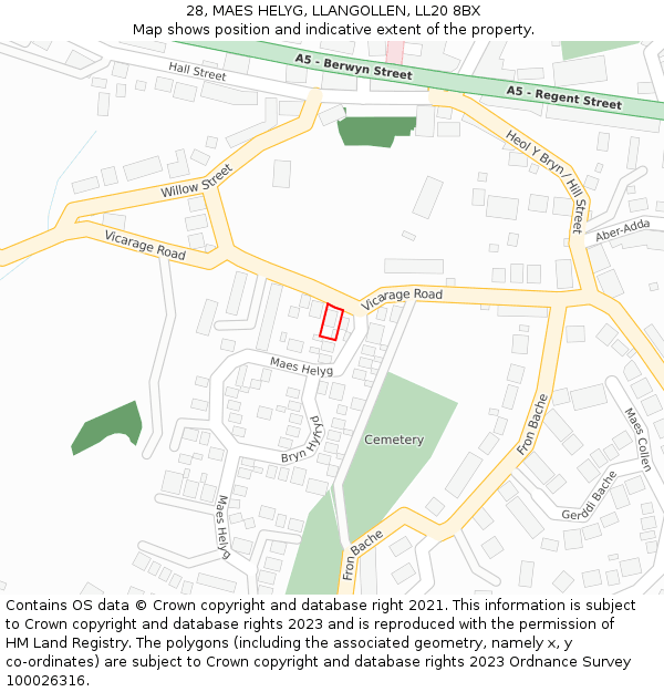 28, MAES HELYG, LLANGOLLEN, LL20 8BX: Location map and indicative extent of plot