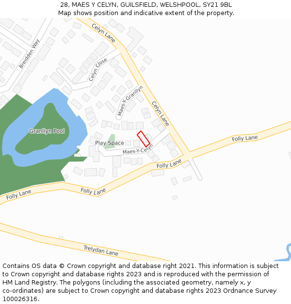 28, MAES Y CELYN, GUILSFIELD, WELSHPOOL, SY21 9BL: Location map and indicative extent of plot