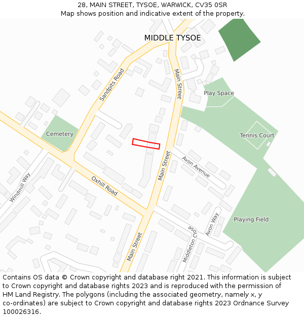 28, MAIN STREET, TYSOE, WARWICK, CV35 0SR: Location map and indicative extent of plot