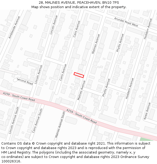 28, MALINES AVENUE, PEACEHAVEN, BN10 7PS: Location map and indicative extent of plot