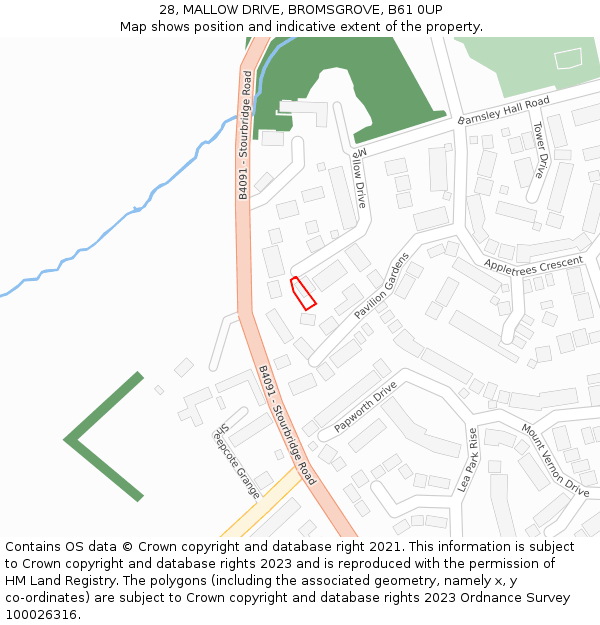 28, MALLOW DRIVE, BROMSGROVE, B61 0UP: Location map and indicative extent of plot