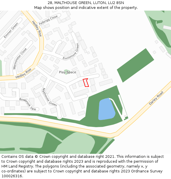 28, MALTHOUSE GREEN, LUTON, LU2 8SN: Location map and indicative extent of plot