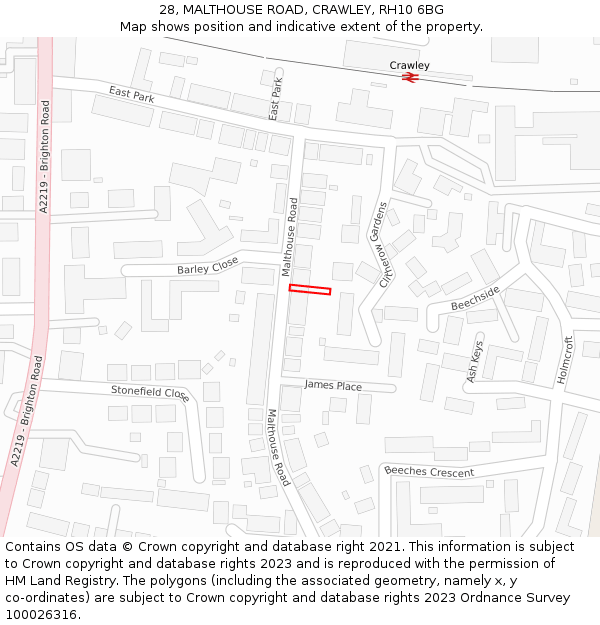 28, MALTHOUSE ROAD, CRAWLEY, RH10 6BG: Location map and indicative extent of plot