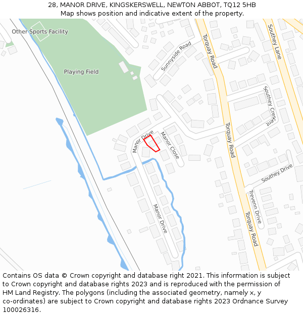 28, MANOR DRIVE, KINGSKERSWELL, NEWTON ABBOT, TQ12 5HB: Location map and indicative extent of plot