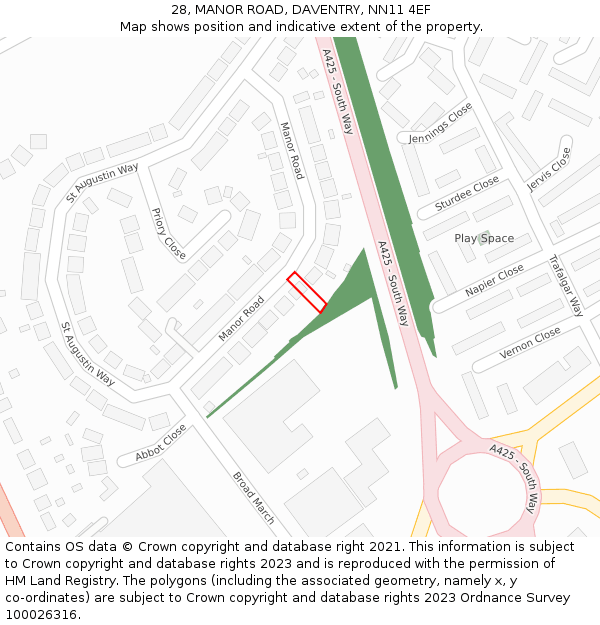 28, MANOR ROAD, DAVENTRY, NN11 4EF: Location map and indicative extent of plot