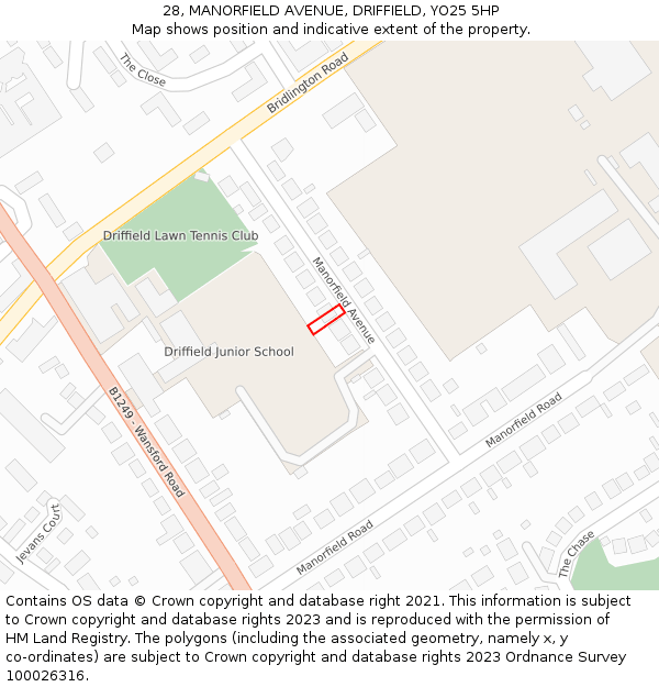 28, MANORFIELD AVENUE, DRIFFIELD, YO25 5HP: Location map and indicative extent of plot