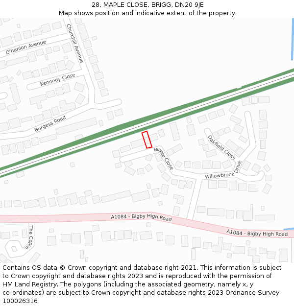 28, MAPLE CLOSE, BRIGG, DN20 9JE: Location map and indicative extent of plot