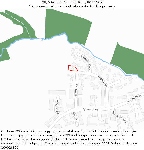 28, MAPLE DRIVE, NEWPORT, PO30 5QP: Location map and indicative extent of plot