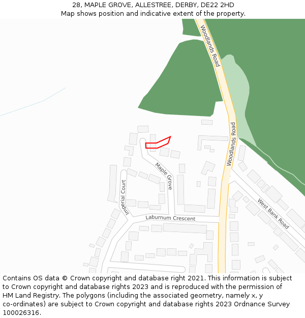 28, MAPLE GROVE, ALLESTREE, DERBY, DE22 2HD: Location map and indicative extent of plot