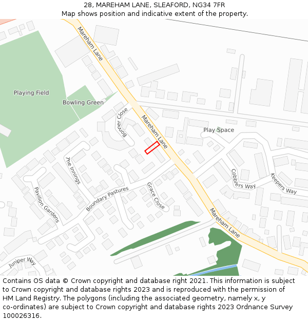 28, MAREHAM LANE, SLEAFORD, NG34 7FR: Location map and indicative extent of plot