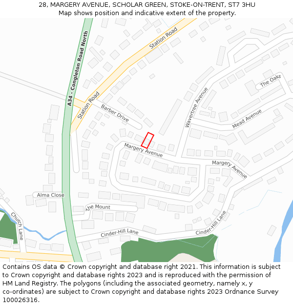 28, MARGERY AVENUE, SCHOLAR GREEN, STOKE-ON-TRENT, ST7 3HU: Location map and indicative extent of plot