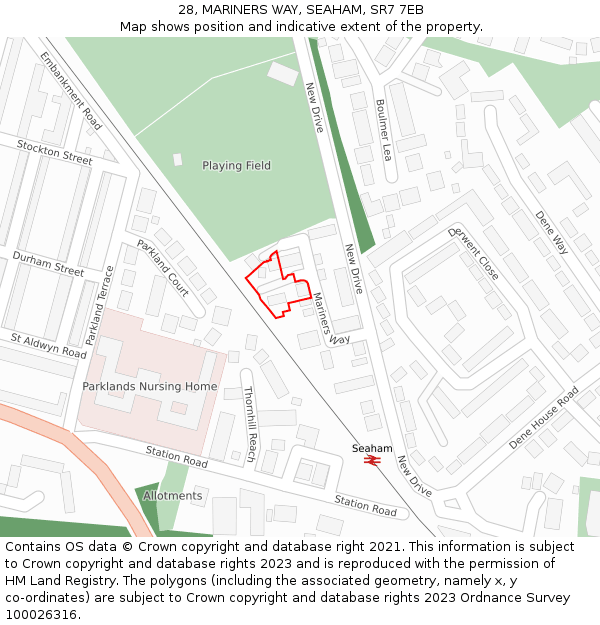 28, MARINERS WAY, SEAHAM, SR7 7EB: Location map and indicative extent of plot