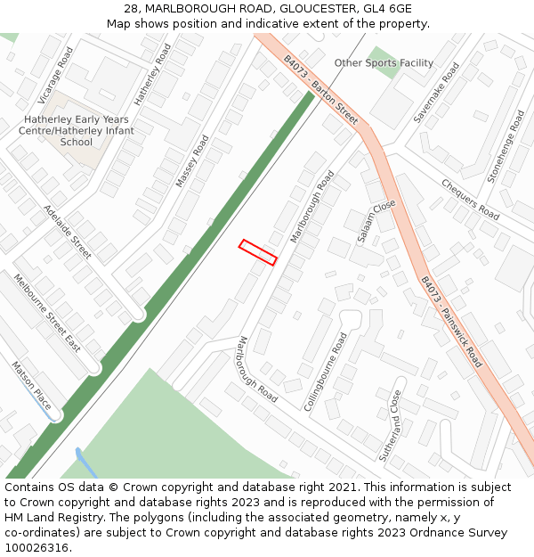 28, MARLBOROUGH ROAD, GLOUCESTER, GL4 6GE: Location map and indicative extent of plot