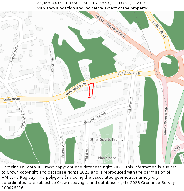 28, MARQUIS TERRACE, KETLEY BANK, TELFORD, TF2 0BE: Location map and indicative extent of plot