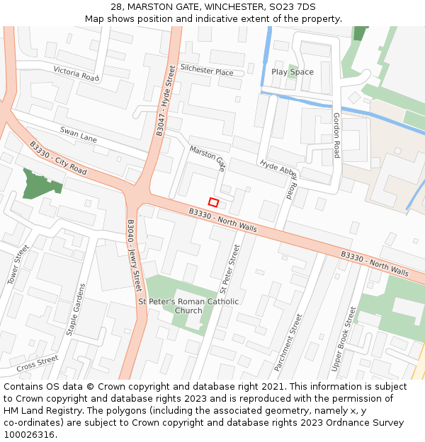 28, MARSTON GATE, WINCHESTER, SO23 7DS: Location map and indicative extent of plot