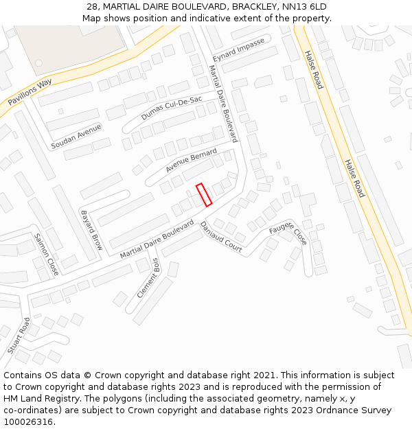 28, MARTIAL DAIRE BOULEVARD, BRACKLEY, NN13 6LD: Location map and indicative extent of plot