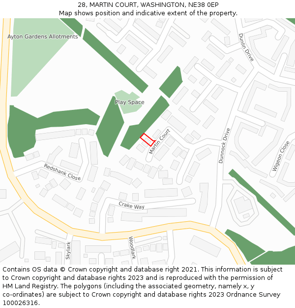 28, MARTIN COURT, WASHINGTON, NE38 0EP: Location map and indicative extent of plot