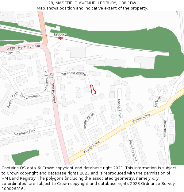 28, MASEFIELD AVENUE, LEDBURY, HR8 1BW: Location map and indicative extent of plot