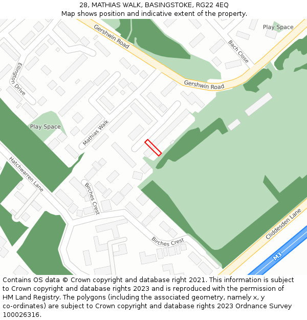 28, MATHIAS WALK, BASINGSTOKE, RG22 4EQ: Location map and indicative extent of plot