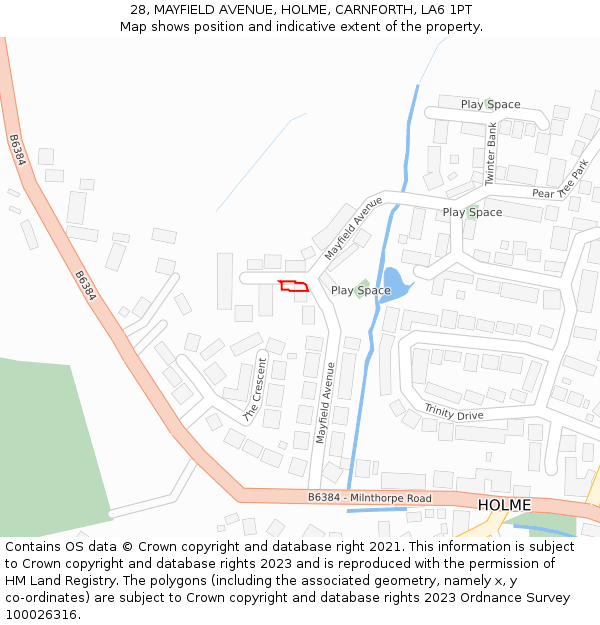 28, MAYFIELD AVENUE, HOLME, CARNFORTH, LA6 1PT: Location map and indicative extent of plot