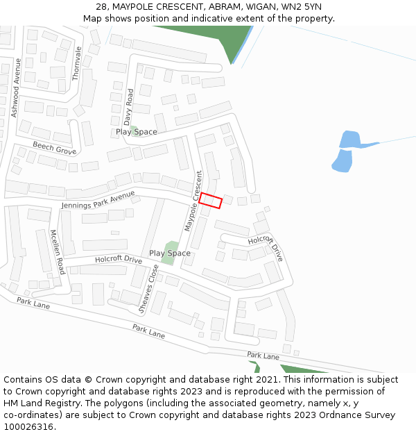 28, MAYPOLE CRESCENT, ABRAM, WIGAN, WN2 5YN: Location map and indicative extent of plot