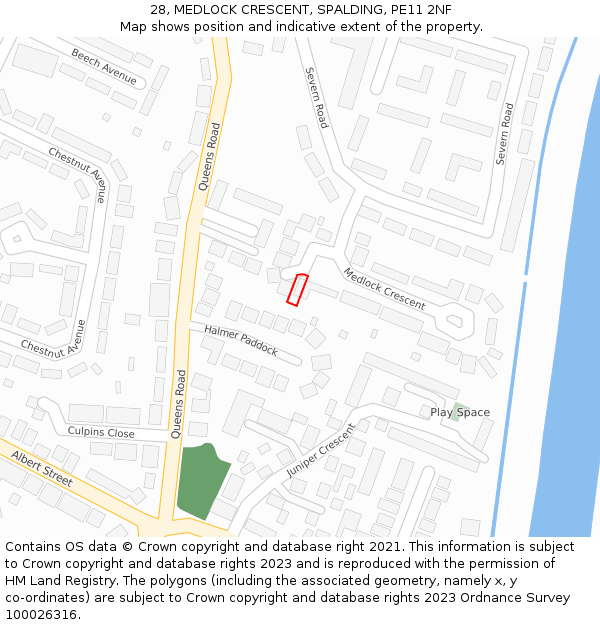 28, MEDLOCK CRESCENT, SPALDING, PE11 2NF: Location map and indicative extent of plot