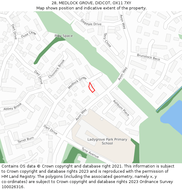 28, MEDLOCK GROVE, DIDCOT, OX11 7XY: Location map and indicative extent of plot