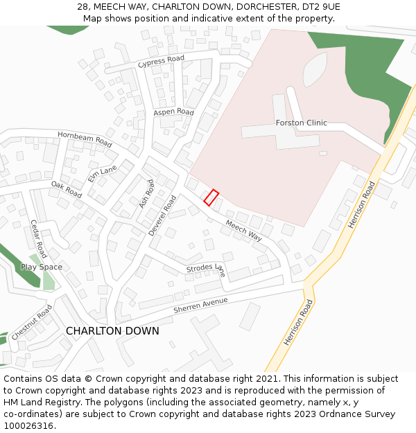 28, MEECH WAY, CHARLTON DOWN, DORCHESTER, DT2 9UE: Location map and indicative extent of plot
